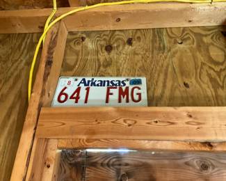 Outside storage building - license plate 