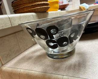 Glass Popcorn bowl with four small bowls & glass jar for holding popcorn kernels