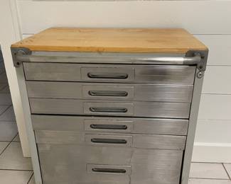 Stainless Steel Rolling Cabinet with Butcher Block Top 