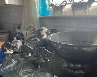 Moet and Chandon Pewter Champaign Bucket.  Metal Chick and bottles with fish stoppers