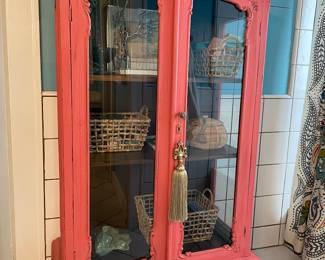 Coral Painted Antique Armoire with Glads Doors 