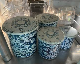 Blue and white Cannisters