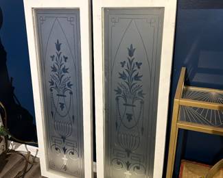 1800s Wheel-Cut Glass Window Pair