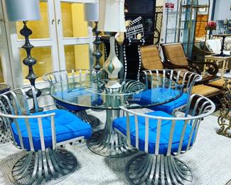 Russell Woodard Polished Aluminum Table and Chairs Orlando Estate Auction