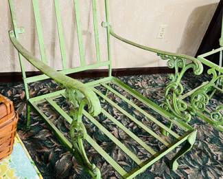 Antique Green Cast Iron Lawn Furnature Set with Cushions 