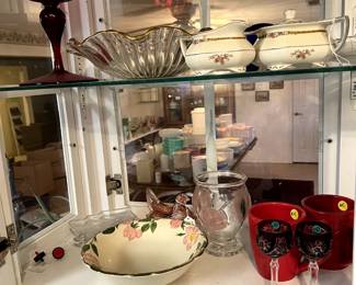 Desert Rose bowl and other collectible glass and china.