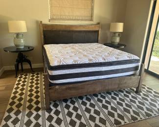 Rustic Leather & Wood King Bed & Mattress