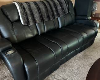 Black leather sofa - great shape