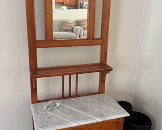 Oak hall stand with marble top and mirror