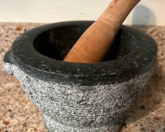 Granite mortar and wood pestle