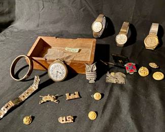223 Miscellaneous Mens Watches, Pins, Etc.