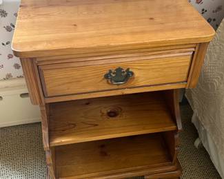 Pine Side Table with 1 drawer, 2 shelves