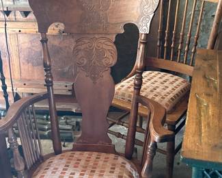 Carved Antique Side Chair with Upholstered Seat