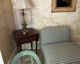 Accent Table and Checked Patterned Side Chair, 28" W x 34" D x 30" H  