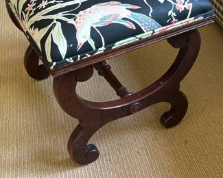 Wooden Bench with Floral Upholstery, 17" W x 14" D x 15" H