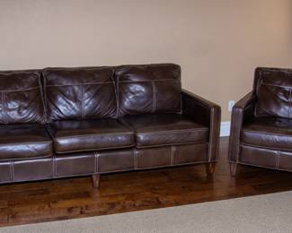 Plush leather couch and matching chair