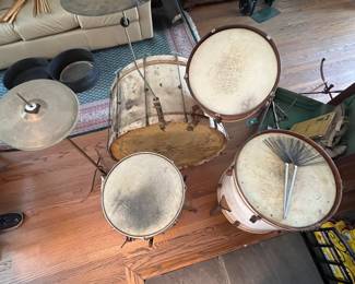Vintage WW2 Era Drum Set and Percussion Instruments