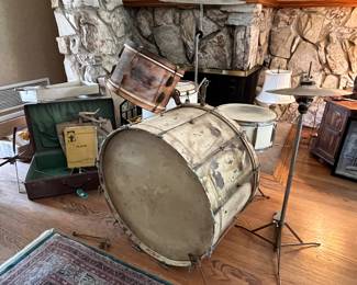 Vintage WW2 Era Drum Set and Percussion Instruments