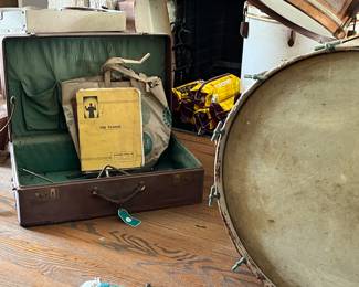 Vintage WW2 Era Drum Set and Percussion Instruments.