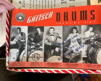 Vintage WW2 Era Drum Set and Percussion Instruments.