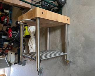 John Boos & Co.                                                                            
Cucina D'Amico Maple Kitchen Cart with Undershelf and Towel Bar.  24" x 30". Stainless bottom.  Beautiful!