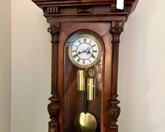 ANTIQUE ENAMEL FACE WALL CLOCK.