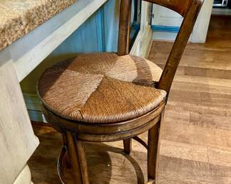 PAIR OF RUSH SEAT BAR CHAIRS.