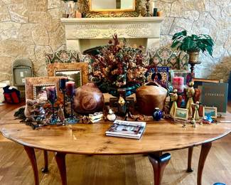 SOUTHWEST DECOR ON AN ANTIQUE DROP LEAF TABLE.