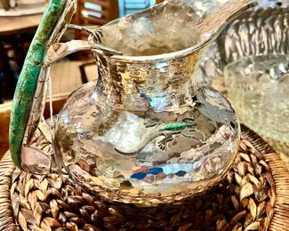 EMILIA CASTILLO SILVER PLATE PITCHER WITH TURQUOISE LIZARD.  A SHOWPIECE!