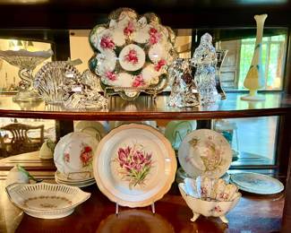 NIPPON ROSE BOWL AND MEISSEN VIOLET BOWL. WATERFORD ON TOP.