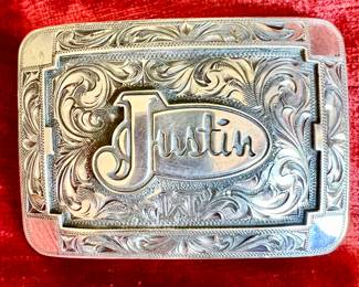 STERLING CUSTOM CLINT ORMS SILVERSMITH BELT BUCKLE.