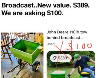 This is not free but half price at $50 very expensive broadcaster by John Deere
