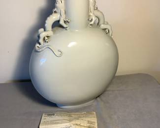 Large Blanc-De-Chine Moonflask with lizard/dragon handles, late 19th century