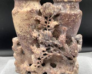 Large 7 inch tall soapstone carving with double vase