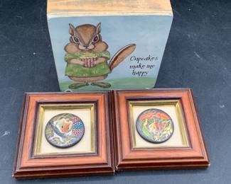 Ken Taylor mini signed art mice purchased in Germany, Primitives by Kathy Phillips Chipmunk art