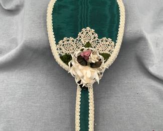 Vanity hand mirror with fabric and embroidery details