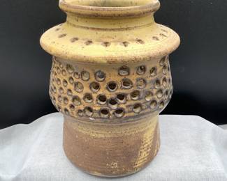 Vintage stoneware pottery with perforated sides
