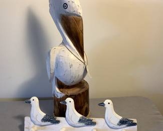 Pelican and shorebird wood decor
