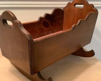 Hand made carved wood cradle