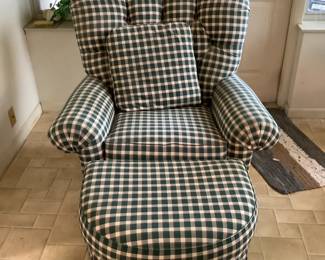 Plaid easy chair with matching ottoman
