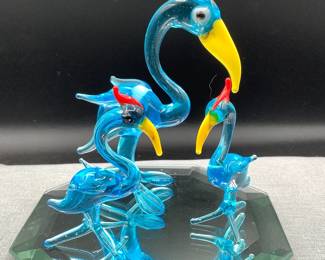 3 art glass birds