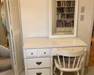 Desk with mirror and chair