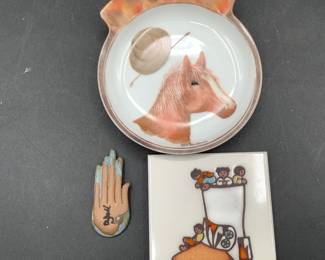 Teissedre signed tile, hand signed as well as horse tray