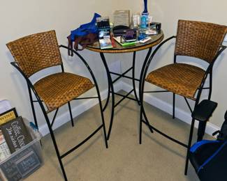 Bistro Table & Chairs, Metal & Wicker