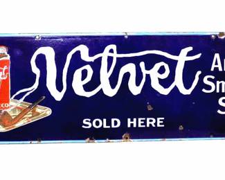 ANTIQUE VELVET TOBACCO PORCELAIN ADVERTISING SIGN