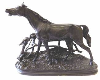 19TH CENTURY P.J. MENE BRONZE THOROUGHBRED HORSE SCULPTURE