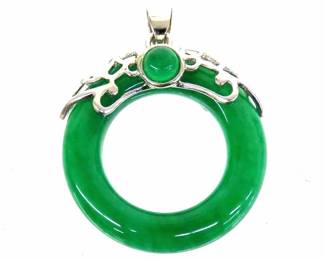 CHINESE SILVER JADEITE JADE PENDANT