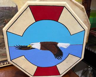 Taos Native American drum painted by Frank Rain Leaf