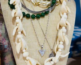 Jade, sterling silver, camel bone