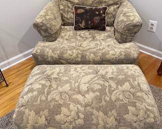 Key City Upholstered Tan Floral Chair And Ottoman